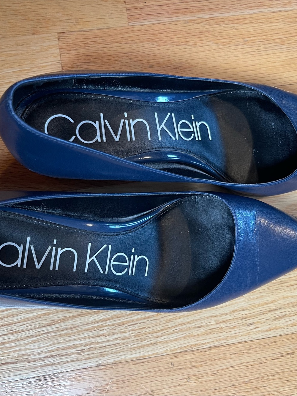 Calvin Klein Navy Pointed-Toe Leather Pumps - Picture 4 of 4